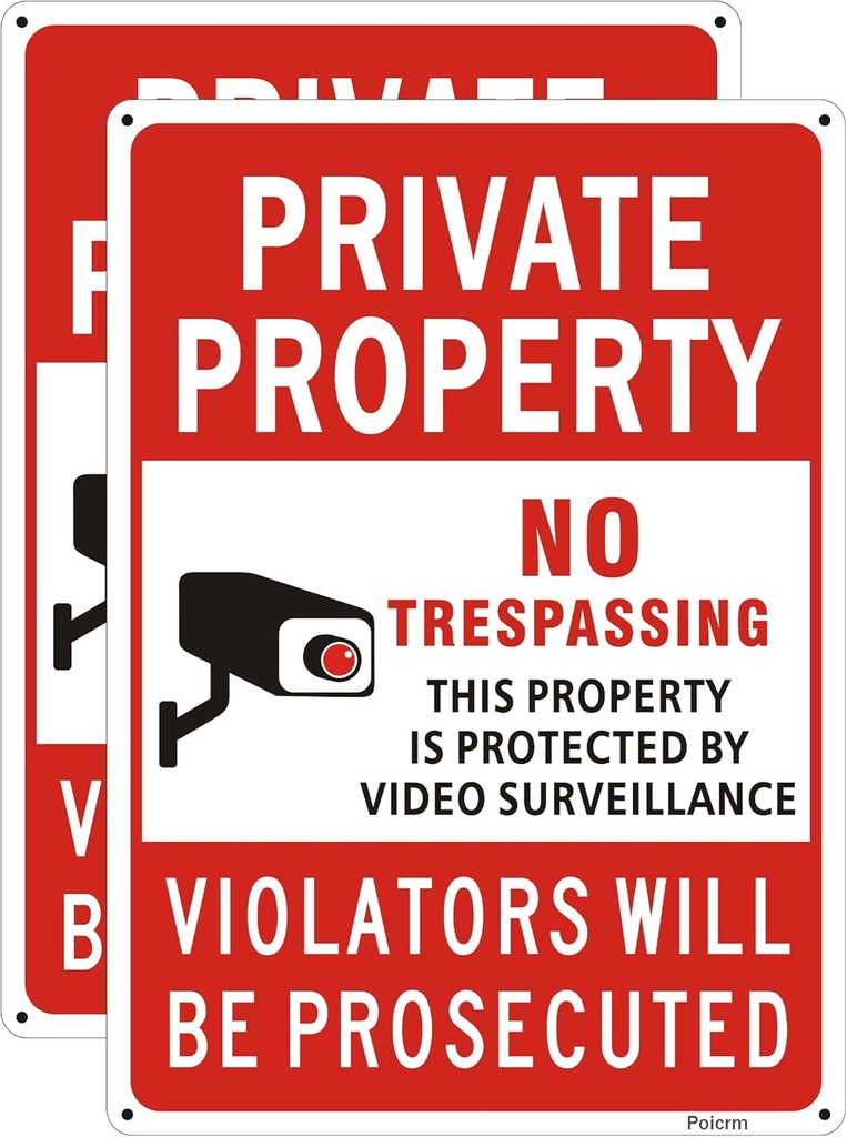 (2 Pack) Large No Trespassing Signs Private Property, Violators Will Be Prosecuted,14"x10".04" Aluminum Reflective Metal Sign,Weather Resistant, Waterproof, Durable Ink, Easy to Mount