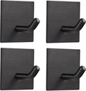 Heavy Duty Adhesive Hooks, Stick on Wall Adhesive Hangers, Strong Stainless Steel Holder, Self Adhesive Hooks for Kitchen Bathroom Home Door Towel Coat Key Robe 4 Packs Black
