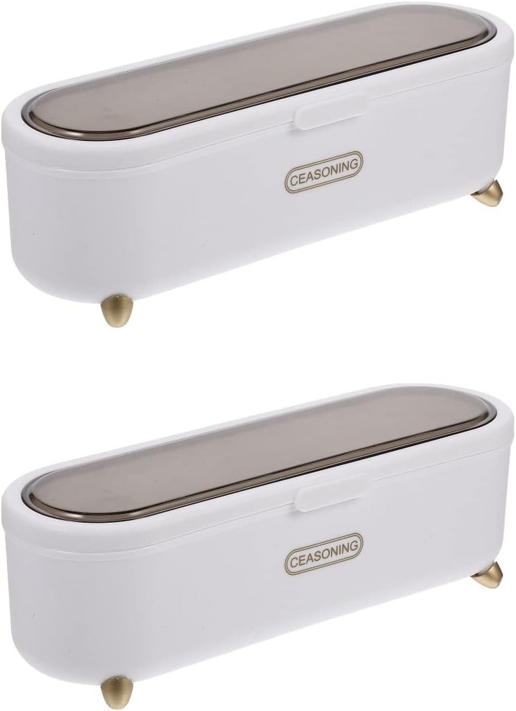 Storage Drawers 2pcs Flatware Tray with Lids - Plastic Cutlery Storage Box Kitchen Cutlery Utensil Drawer Organizer with Cover Silverware Countertop Storage Containers (White) Desktop Stand