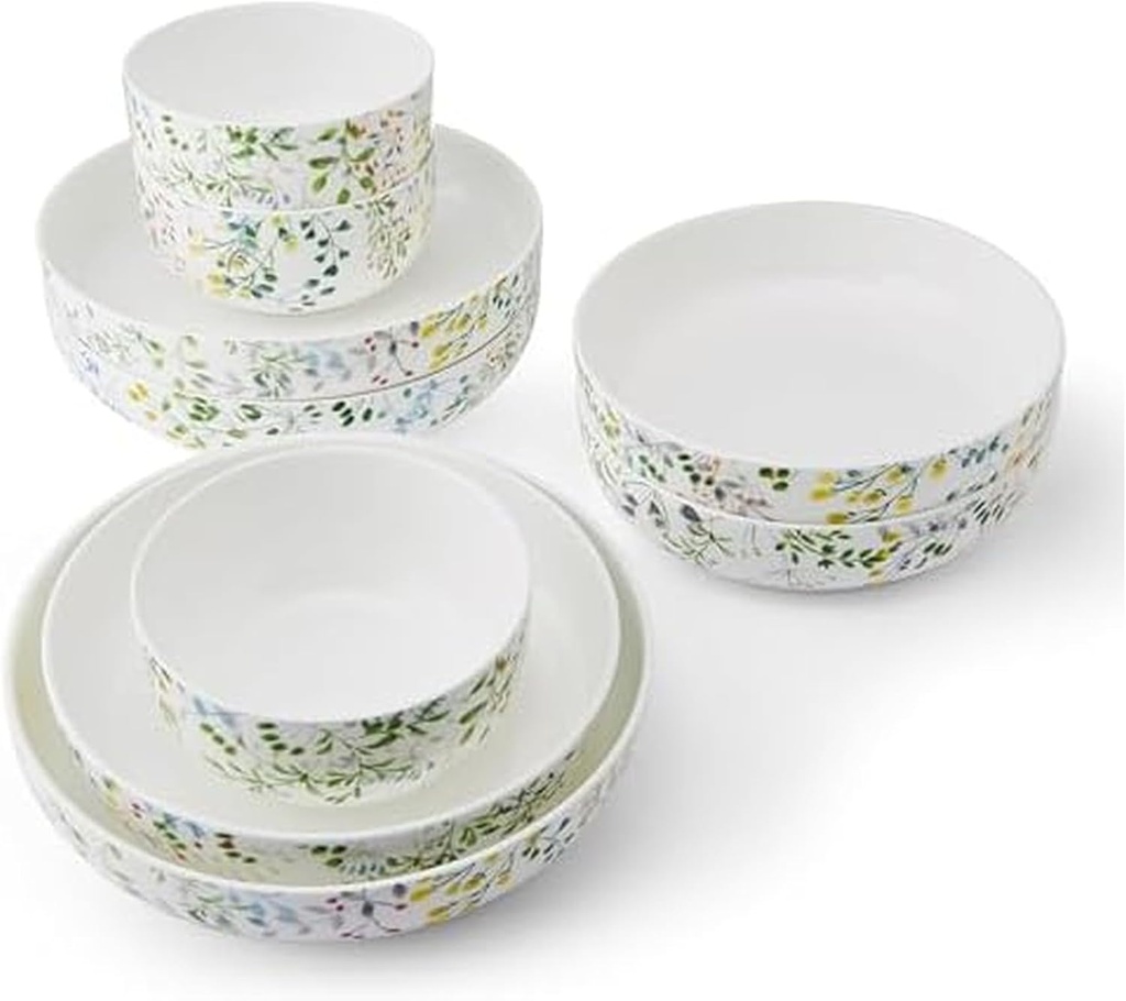 Mikasa Tivoli Garden Bone China Lightweight Chip Resistant 9 Piece Dinnerware Bowl Set, Service for 3