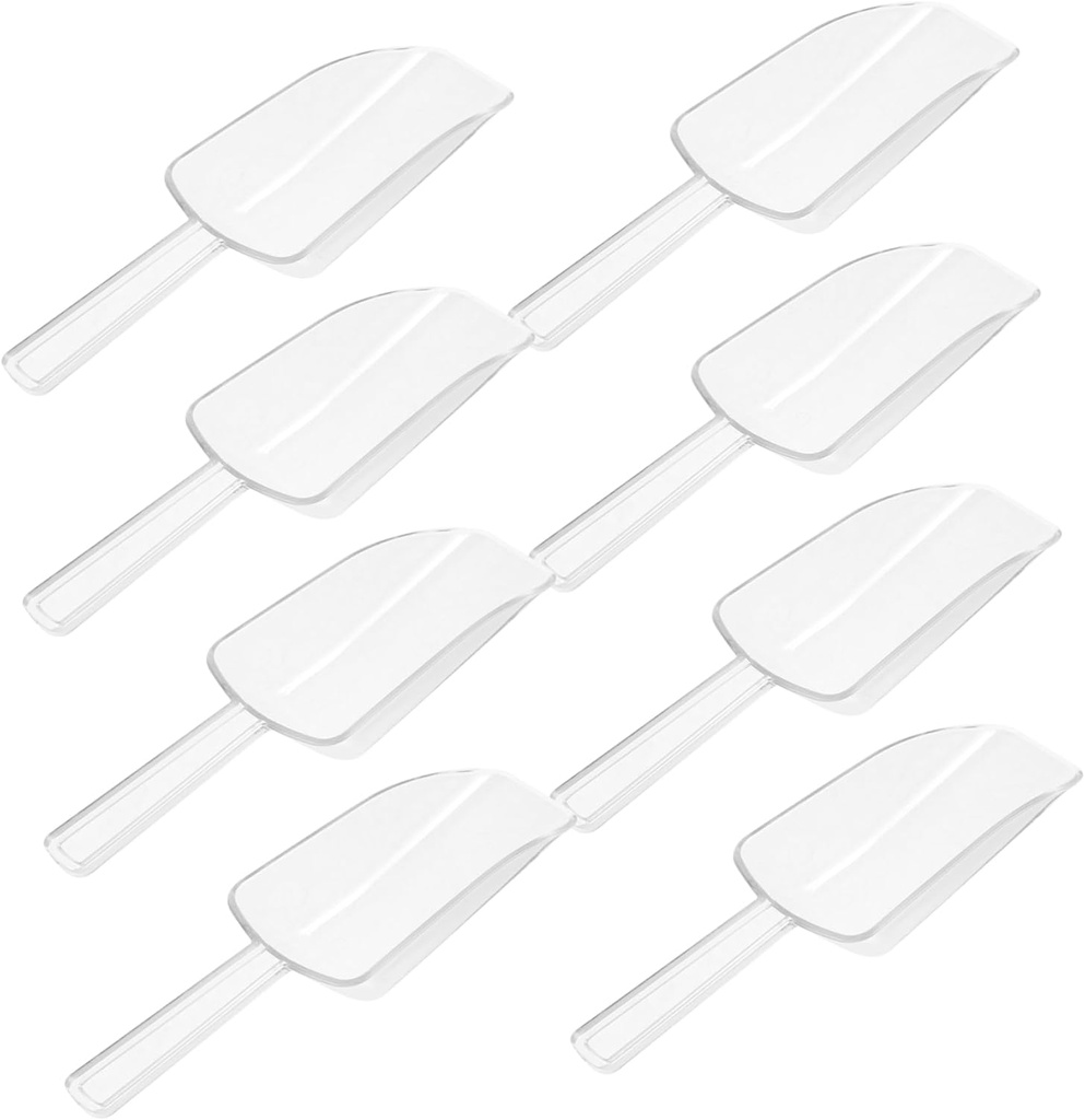 GLEAVI 8Pcs Clear Plastic Food Scoops for Mini Ice and Dessert Serving Multi Purpose Kitchen Shovels for Flour Rice Beans Material