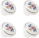 Ceramic Hand Painted Drawer Knobs, Vintage Flower Painted Cabinet Knobs and Pulls, Kitchen Furniture Knobs for Dresser/Cupboard/Wardrobe/Closet (Flower White) 4 PCS