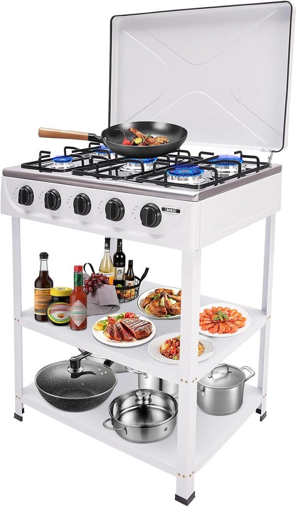 5 Burner Natural Gas Stove, 2.5kw Portable Camping Gas Stove With Stand, Portable Gas Stove with Support Leg Stand for Outdoor Cooking & Camping & RV & Apartment
