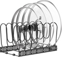Housolution Pot and Pan Organizer Rack for Cabinet, Pot Lid Organizer with 7 Adjustable Dividers, Pan Holder Storage Rack for Kitchen Cabinet, Black