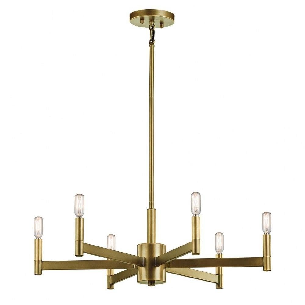 Kichler Erzo 26" Chandelier in Natural Brass, 6-Light Modern Chandelier for Dining Room, Living Room, or Bedroom, (26" W x 9.25" H), 43859NBR