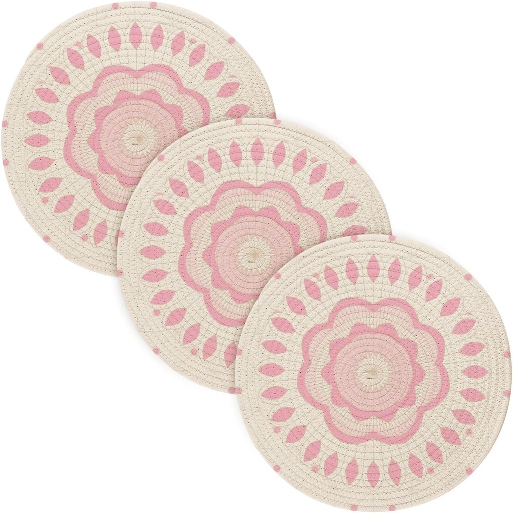 3 Pcs Dish Holder for Crock Pot Geometric Flower Soft Pink 15in Polyester-Cotton Thread Weave Home Necessities alfombrilla de para cocina