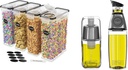 DWËLLZA KITCHEN 4 Pack Cereal Containers Storage - 17 oz Olive Oil Dispenser Bottle & 6 oz Glass Olive Oil Sprayer