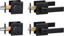 Exterior Door Lock Set,Combo Lock-Heavy Duty Black Door Handle and Single Cylinder Deadbolt Lock,Keyed Alike Door Locks for Front Door(Matte Black,2Pack Set)