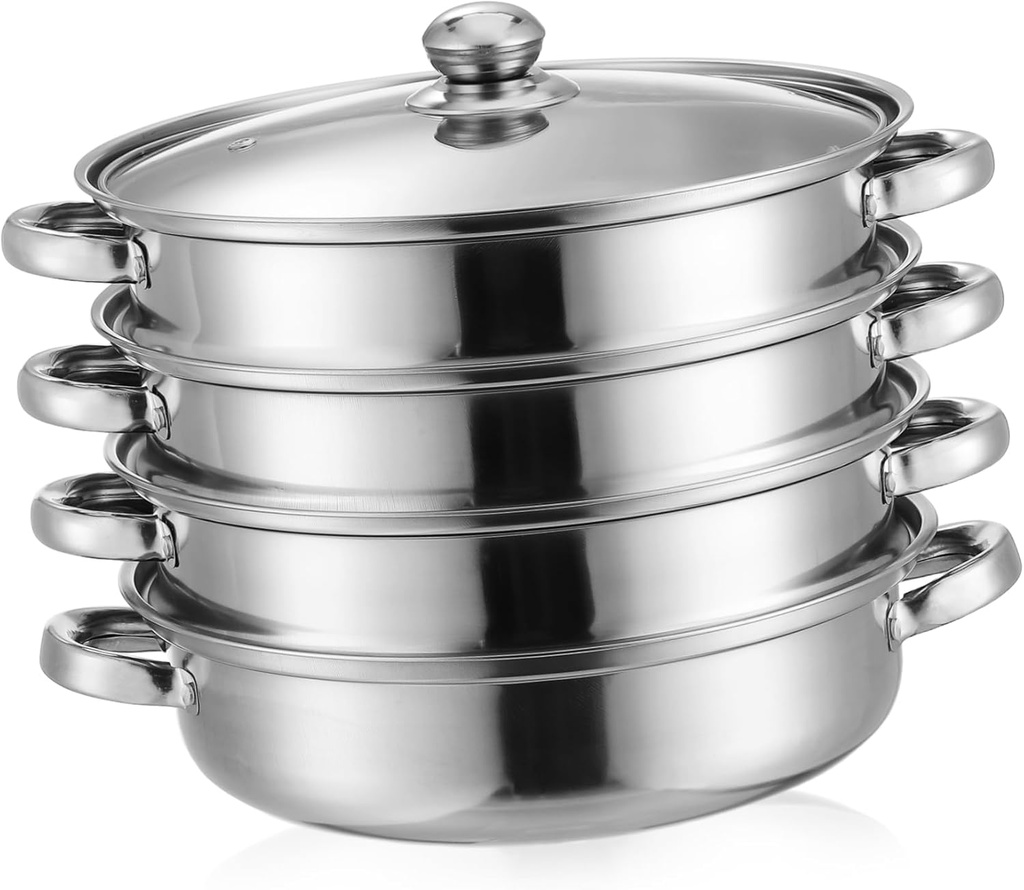 Hemoton Pot for Cooking 4 Tier Layer Stainless Steel Food Vegetable Cooker, Cookware Pot, Vaporeras Para Tamales with Lid for Vegetable, tamale,Dumpling,egg,Sauce, Food 11"