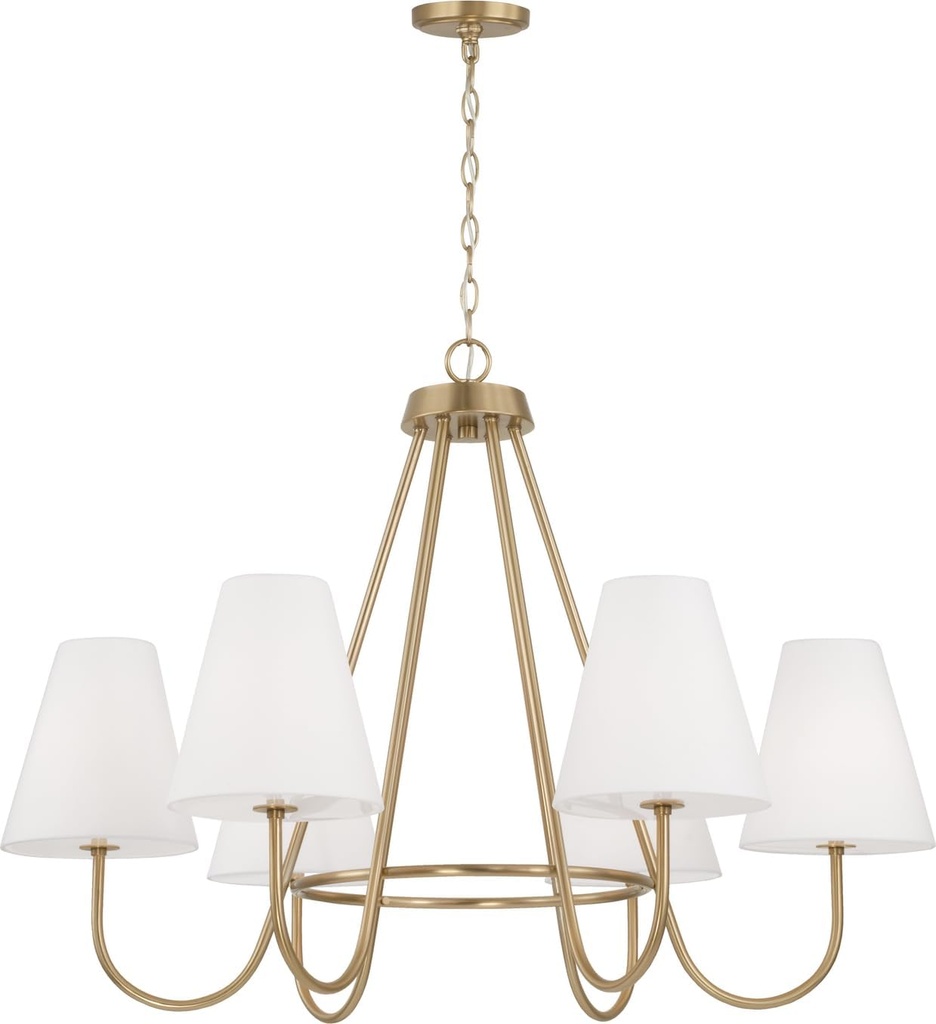 Capital Lighting 452761MA Julia Transitional Soft White Fabric Stay-Straight Shades Chandelier, 6-Light 360 Total Watts, 26" H x 36" W, Matte Brass
