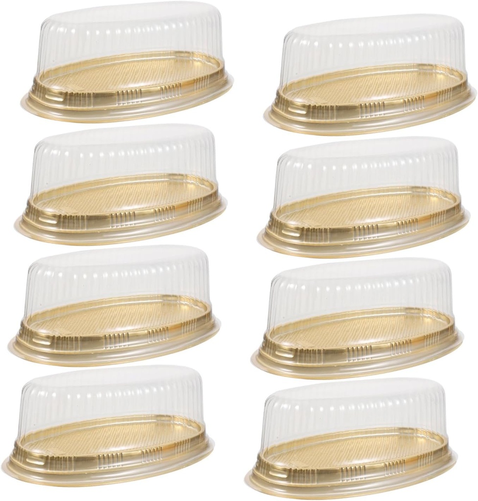 10pcs Transparent Oval Cake Packing Boxes Disposable Plastic Pallets Portable Cake Containers Safe Food Grade for Party Gifts and Bakery Use Yellow