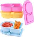 Dualshine 3 Pack Silicone Snack Containers with Lids, Reusable 2 Compartment Snack Containers, for Seasonings, Sauces and Fruits, Portable Mini Food Snack Box For Travel, Picnic, Office