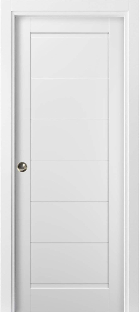 SARTODOORS Quadro 4115 | Interior French Single Pocket Door, no Glass, MDF, 24x80, White, Modern Style | Hardware Included
