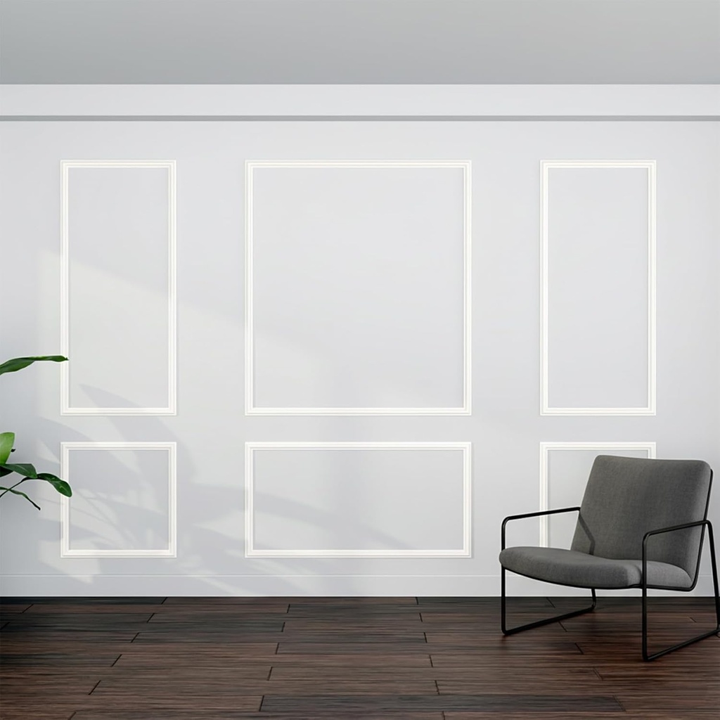 Peel and Stick Wall Molding Kit – Pre-Cut Wainscoting Panels, Set of 3 (3 Top & 3 Bottom), Easy Assembly for Interior Wall Décor, Living Room Bedroom Accent Walls (22x48.5in & 43x48.5in)