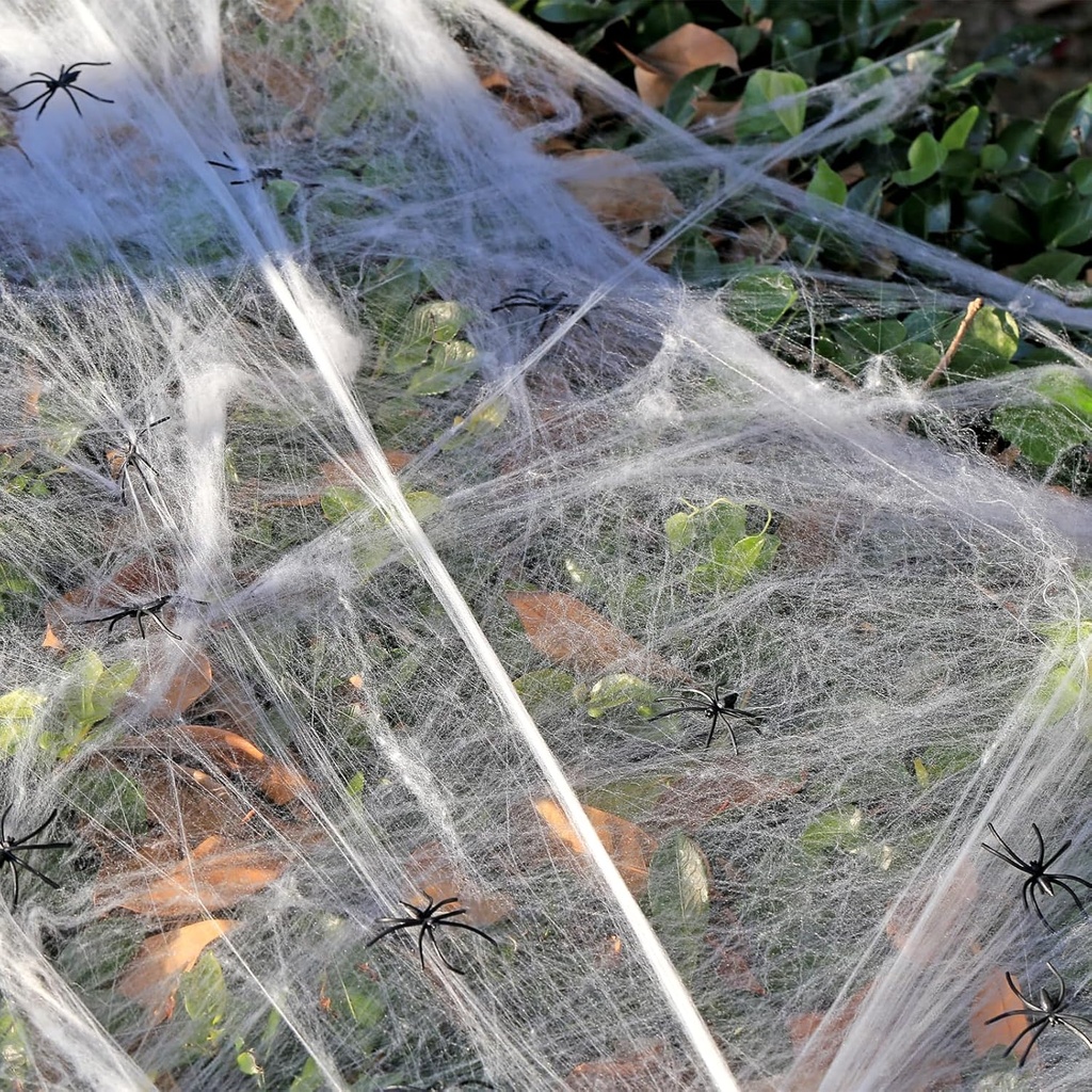 Halloween Spider Web Decorations 200 Sq Feet with 30 Plastic Spiders - Indoor and Outdoor Cobwebs for Halloween Party Supplies, Spider Themed Decor