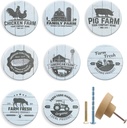 JamJam Set of 8 1.8" Wooden Retro Chicken Farmhouse Rustic Furniture Kitchen Cabinet Handles Dresser Drawer Knobs and Pulls