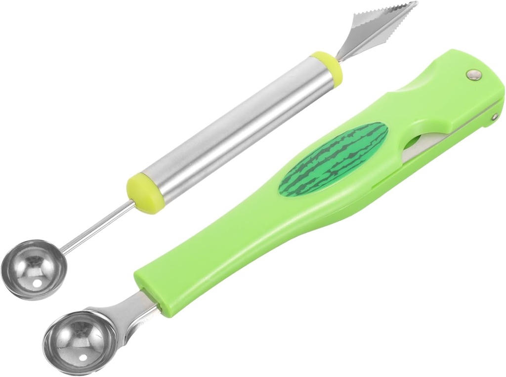 OUNONA 2-Piece Stainless Steel Watermelon Baller Set Professional Fruit Scooper Cutter for Melon Balls for Parties Desserts and Fruit Salads
