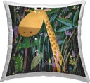 Stupell Industries Giraffe & Birds in Jungle Nature Outdoor Printed Pillow, 18 x 18, Green
