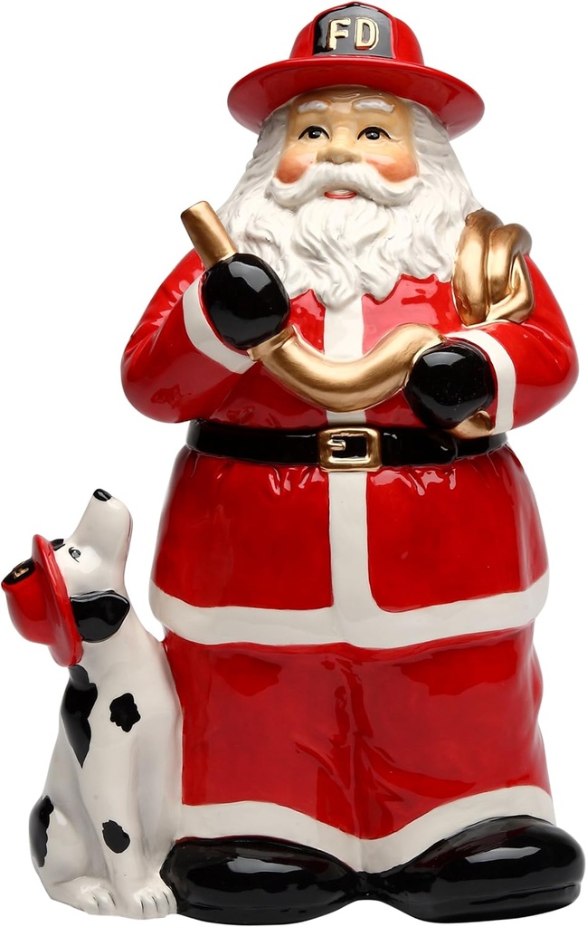 Cosmos Gifts Santa Fireman Ceramic Cookie Jar, 11-5/8-Inch