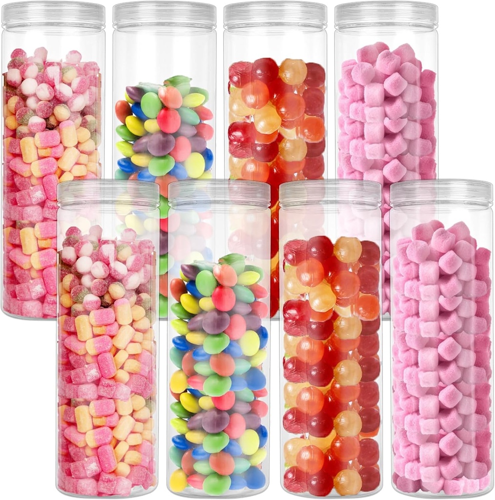 8 Pack Clear Plastic Jars with Lids 46OZ/1360ml Empty Round Wide Opening Candy Storage Jars with Screw on Lids for Household, Kitchen, Nuts, Noodles, Spices