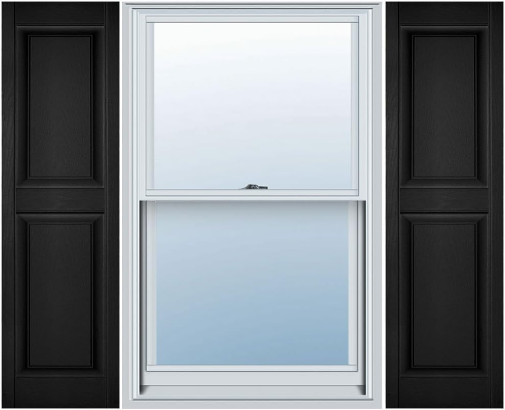 Ekena Millwork Lifetime Vinyl LP2S14X05900BL Standard Two Equal Panel Vinyls, Raised Panel Vinyl Shutters, w/Installation Shutter-Lok's & Matching Screws (Per Pair), 14.75"W x 59"H, Black