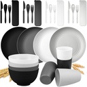 28PCS Wheat Straw Dinnerware Sets - Unbreakable, Reusable, Kitchen Plastic Dinner Plates,Dessert Plates, Cups, and Bowls Sets Microwave and Dishwasher Safe for 4, Ideal for Indoor and Outdoor Camping