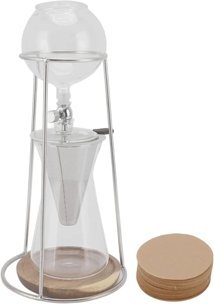 600ml Iced Coffee Maker Cold Brew Drip Tower Small Cold Brew Coffee Pot Iced Coffee Machine Dripper Coffee Tower in Stainless Steel and Borosilicate Glass for Coffee Tea