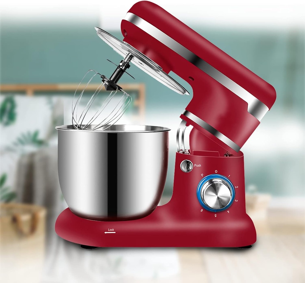 Mixer Stand Mixer, Electric Food Mixer, 5QT Stainless Steel Bowl 6 Speeds, for Dressings, Frosting, Meringues More,red