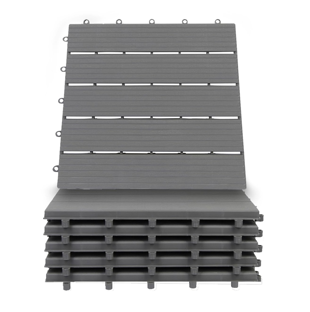 Interlocking Deck Tiles Pack - Snap Together Plastic Flooring | 12 x 12 Plastic Outdoor Floor Tiles for Patio & Balcony