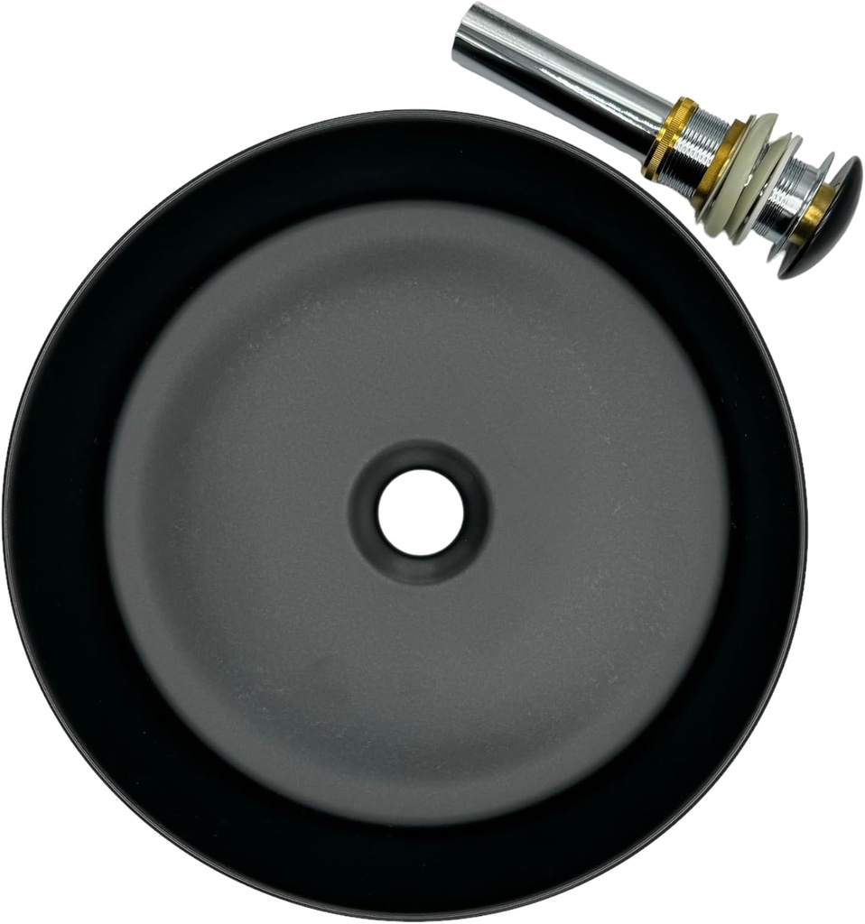 Round Vessel Sink - Matte Black Ceramic Bathroom Sink with Pop-Up Drain (Without Overflow), Above Counter Porcelain Vanity Basin.14"D x 14"W x 4.5"H