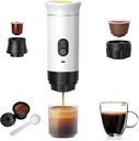 Portable Coffee Maker for Travel & Camping, Portable Espresso Maker for Travel, Rechargeable Cordless Battery Operated Coffee Makers for Ground Coffee, NS Capsule RV, Hiking, Office(White)