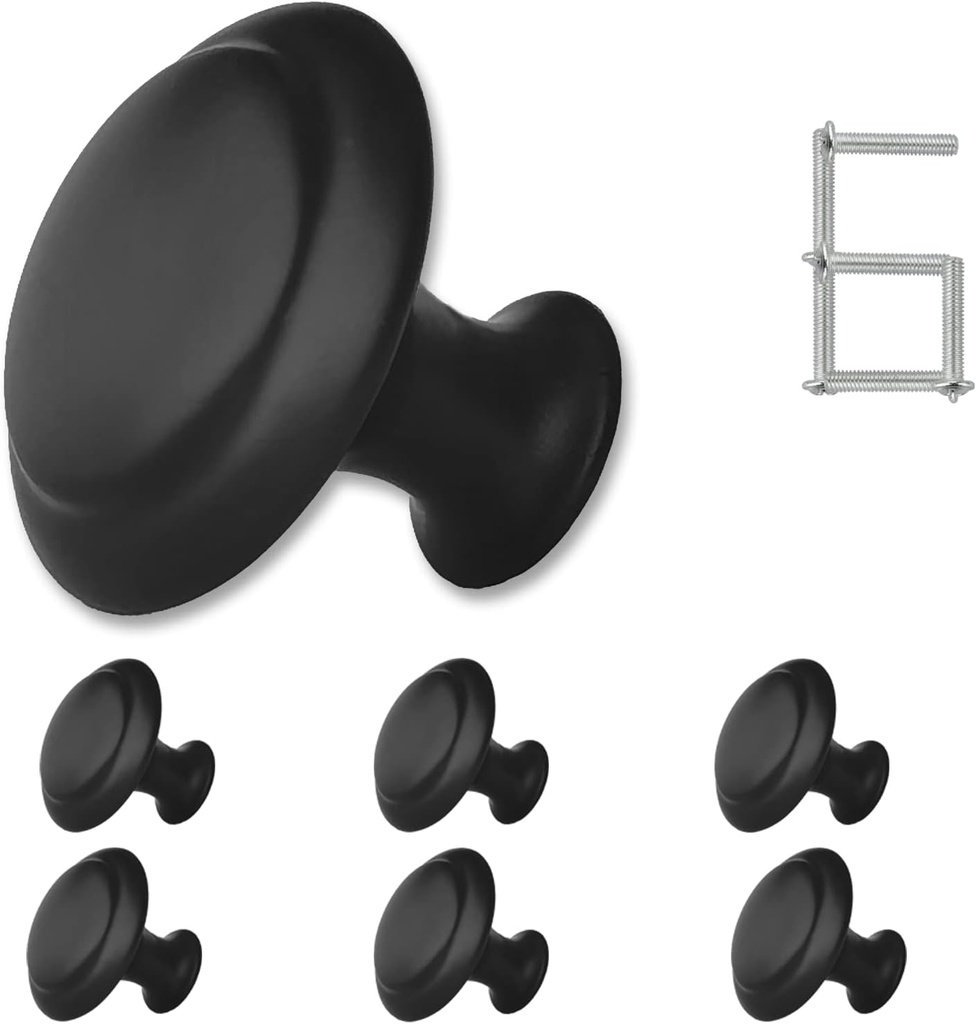 6PCS Black Dresser Drawer Knobs, 1.2" Modern Knob for Cabinets and Drawers