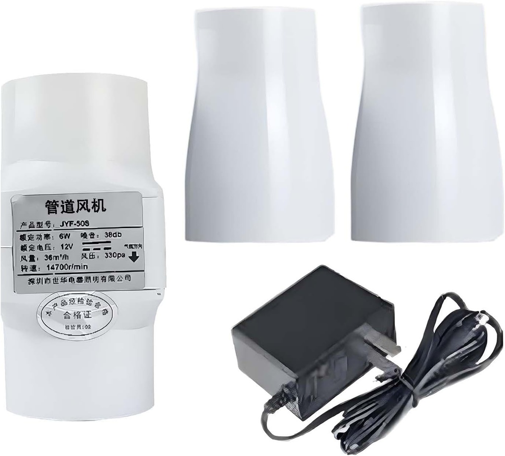 2in Exhaust Fan, Pipeline Ventilation Fans Low Noise High Cfm 50mm 12V 6W, with Variable Speed, Power Supply, for Shoe Ventilation, Bathroom Air Exchange(50 mm to 40 mm,Power Cord)