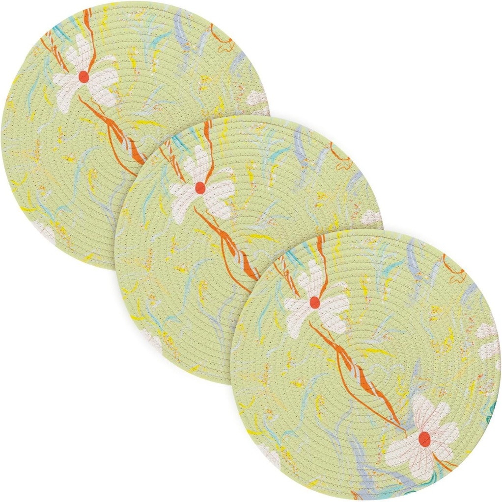 3 Pcs Pot Holders Trivets Set for Hot Pots and Pans 15in Cotton Thread Weave Dish Holder for Crock Pot Kitchen Decor Flower Yellow Pattern Cute