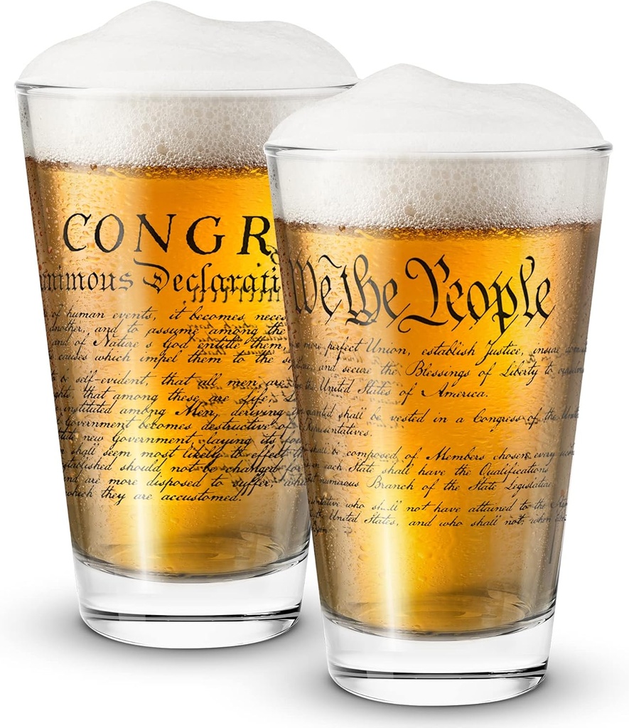 Lucky Shot United States Constitution and Declaration of Independence Glass Set | We the People Patriotic Beer Gift | American US Old Fashioned Cocktail Glasses and Beer Pints (Set of 2