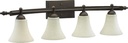 Quorum International 5077-4-86 Aspen Collection 4-Light Vanity Fixture, Oiled Bronze Finish with Linen Glass Shades