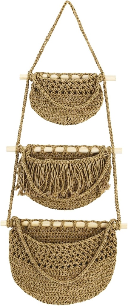 IMIKEYA 1Set Hanging Kitchen Basket Tiered Rope Storage Organizer for Fruits Veggies Wall Mounted Produce Holder Decorative Functional Kitchen Wall Decor Easy