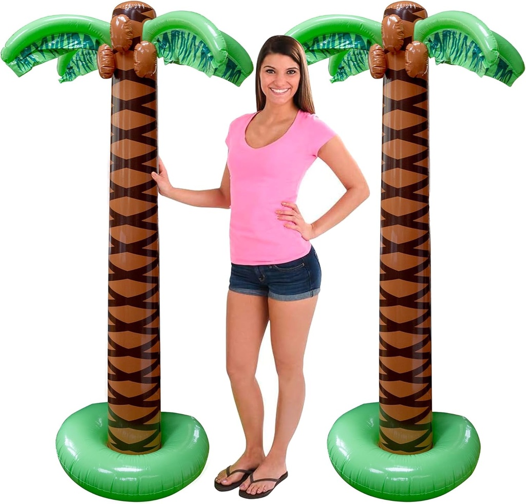 Giant Inflatable Palm Trees - 2 Pack - 6 Foot Super Sturdy Trees for Luau Parties, Beach Decor, Poolside Ambiance, Tropical Theme Decor & Outdoor Fun, Easy Inflation