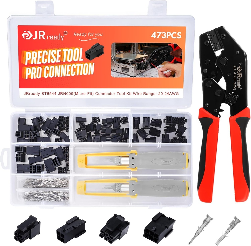 JRready ST6544 Micro-fit 3.0 4pin 6pin Connector Kit Crimper Pin Removal Tool Electrical Power Wire Crimps Contact 20-24AWG Standard Molex 3.0mm Pitch Connectors