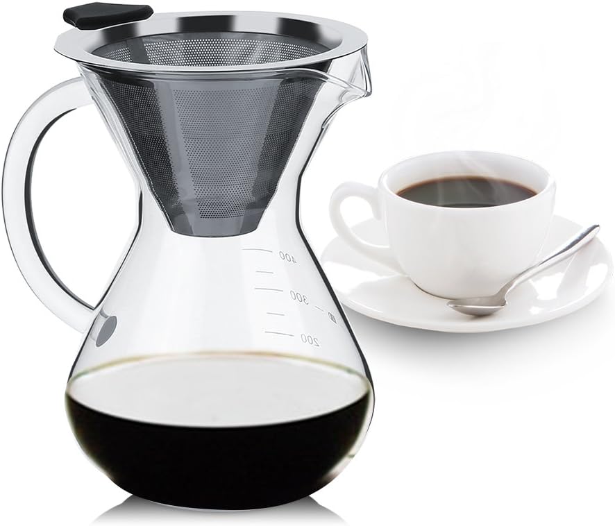 Cocoarm Coffee Pot, 400ml Glass Hand Drip Coffee Maker Filter Pot with Scale Office Home with Stainless Steel Filter