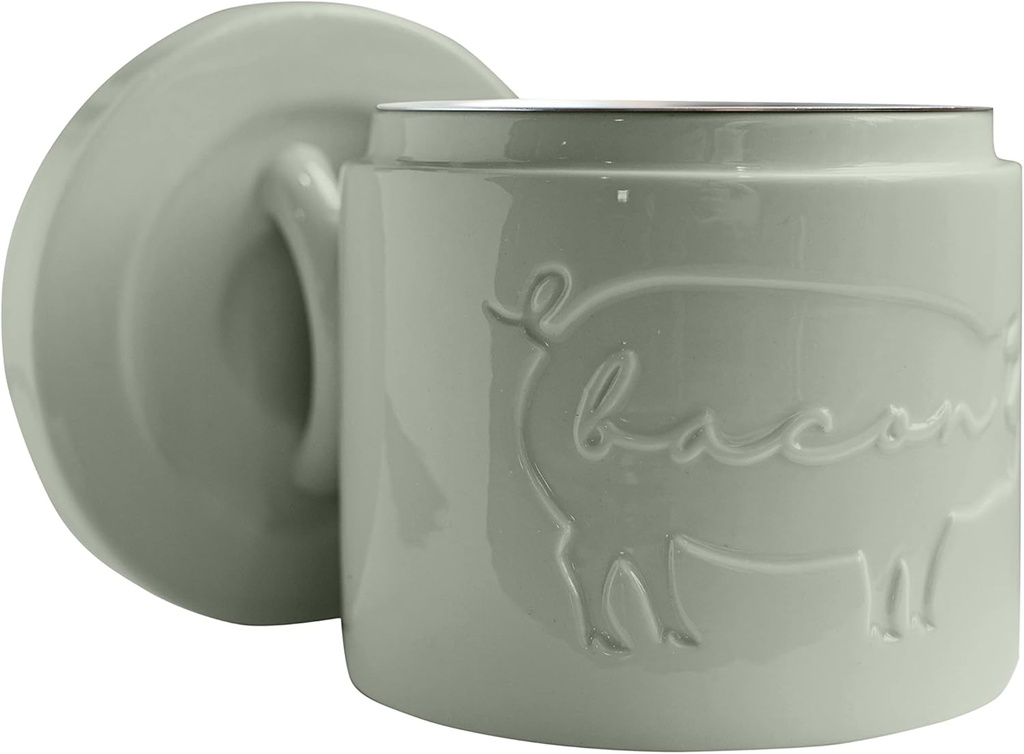 Bacon Grease Saver with Strainer Farmhouse Kitchen Decor Ceramic Oil Storage Canister Grease Keeper Kitchen Counter Storage Bacon Grease Container, Stone Sage