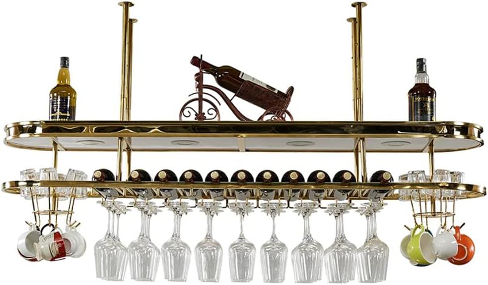 Wine Bottle Stemware Glass Rack Wall Mounted Double-Ended Round Design with Telescopic Hanging Rod Elegant Storage for Kitchen Dining Room Bar Or Wine Cellar(Size:100 * 30CM)