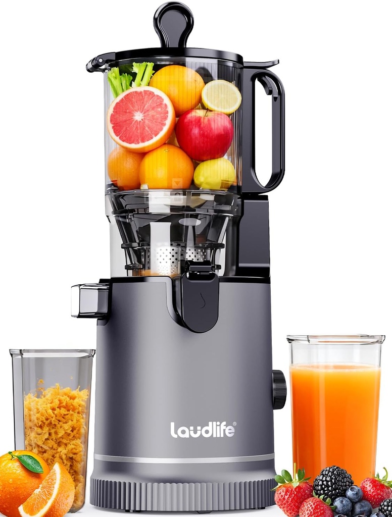 Cold Press Juicer Machine, 5.9" Wide Feed Chute Juice Vegetable Extractor, Large 80 oz Fruit Hopper, Easy to Clean & High Juice Yield, Slow Masticating Juicer for Whole Fruits & Vegetables