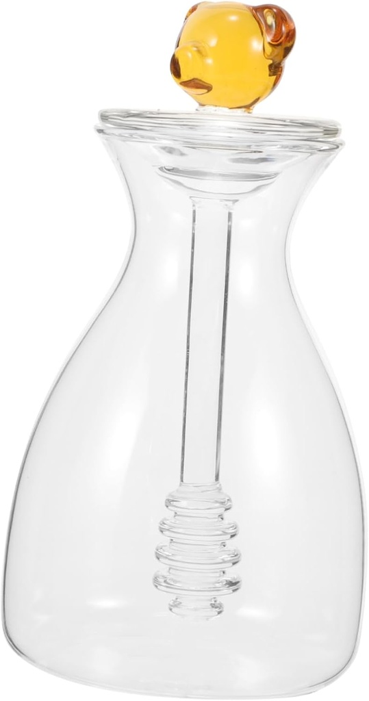Mobestech Creative Glass Honey Pot with Lid and Spoon Airtight Honey Dispenser for Home Use for Syrup Storage and Serving