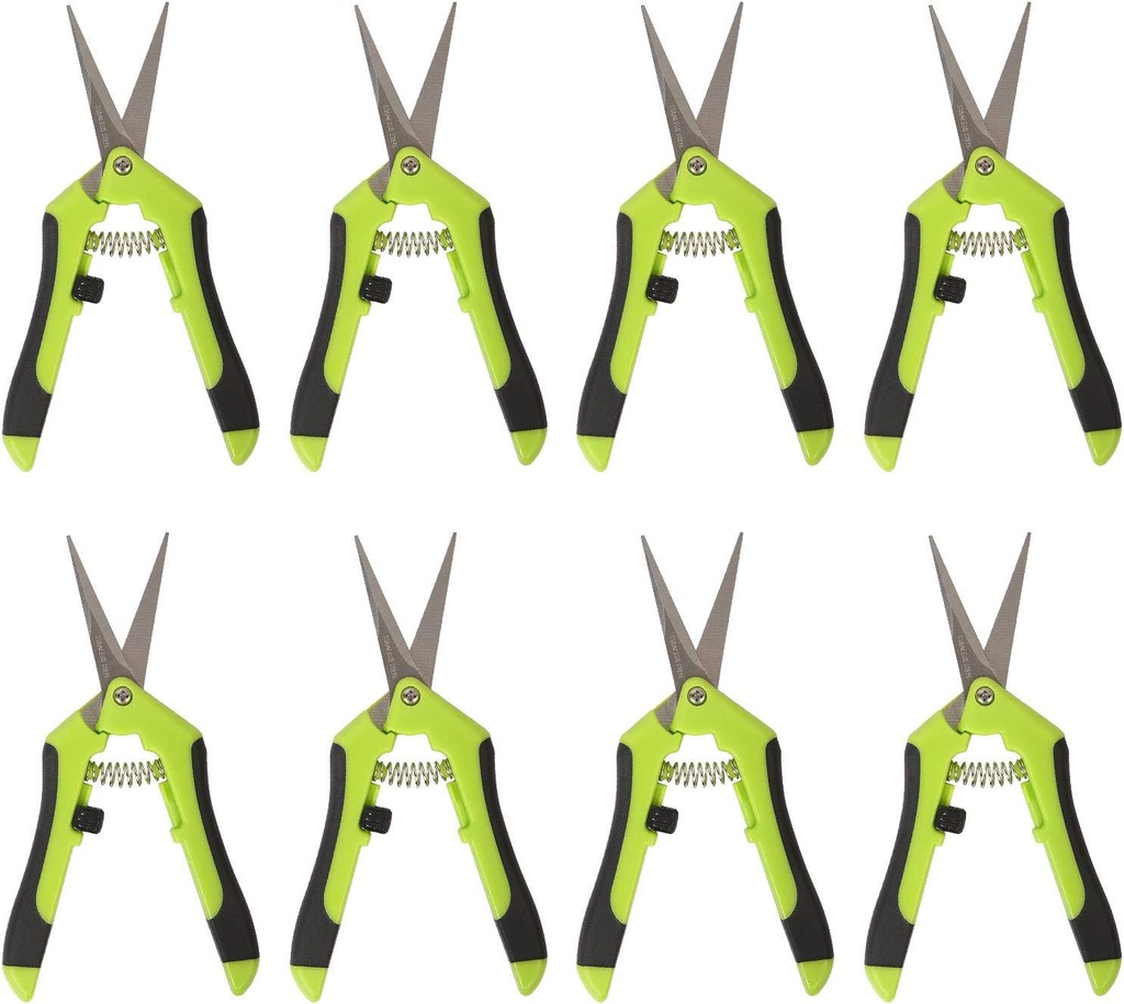 KEILEOHO 8 Pack 6.5 Inch Bud Trimming Scissors, Professional Stainless Steel Gardening Hand Pruners Micro-Tip Pruning Snips with Straight Blades for Trimming Garden Herb Plants Flowers