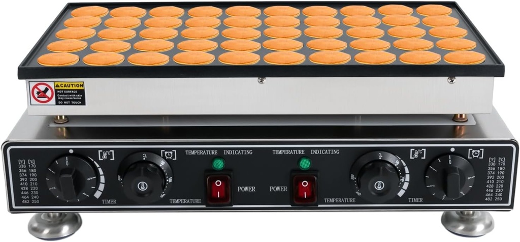 1800W Commercial Pancake Maker, 50Hole Stainless Steel Waffle Machine, Electric Commercial Large Waffle Maker with Timer Nonstick Coating for Home Restaurant