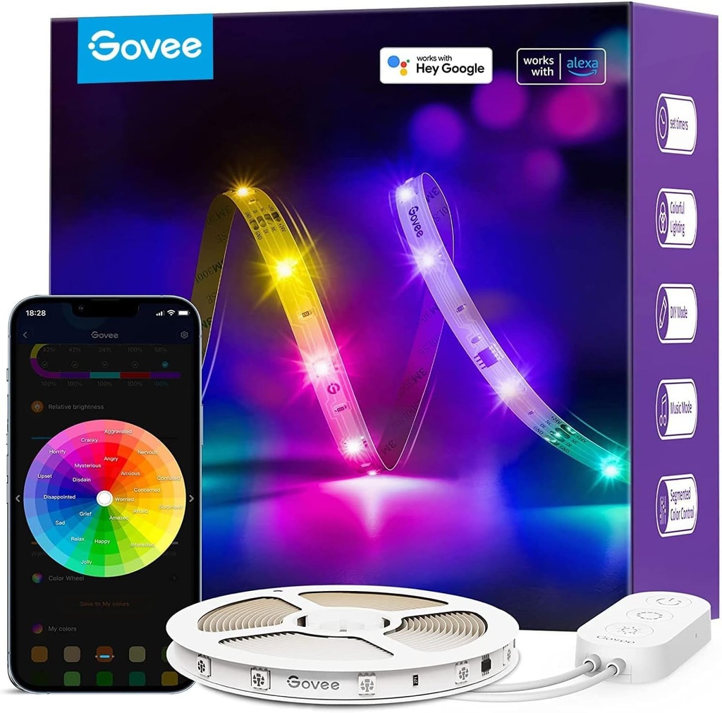 Govee RGBIC Alexa LED Strip Light 16.4ft, Smart WiFi LED Lights Work with Alexa and Google Assistant, Segmented DIY, Music Sync, Color Changing LED Strip Lights for Room, Bedroom, Holiday