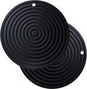 Smithcraft Silicone Trivets for Hot Dishes, Pots and Pans, Large Dia 9.45" Hot Pads for Kitchen Quartz Countertops, Round Microwave Mat, Versatile Trivet Mat, Durable Heat Resistant Mats Set 2 Black