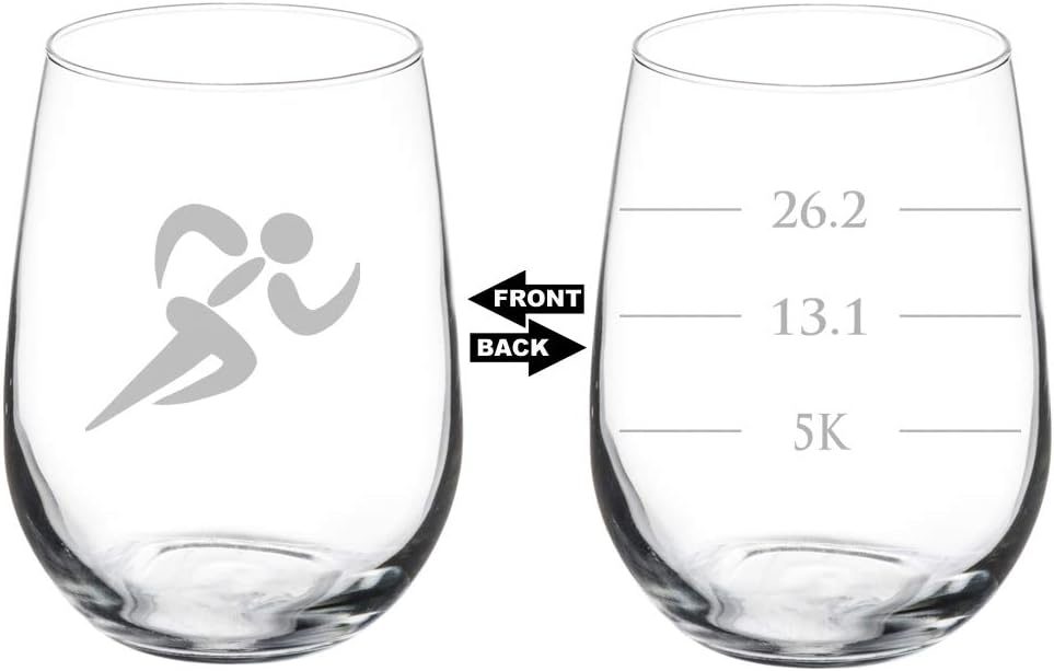 Wine Glass Goblet Two Sided Runner Run Marathan Fill Lines (17 oz Stemless)