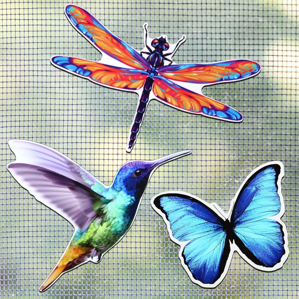6 Pcs Screen Door Magnets Double Sided Butterfly Dragonfly Hummingbird Magnetic Screen Magnets Decorative Flexible Retractable Window Decals for Sliding Patio Door, 3 Styles